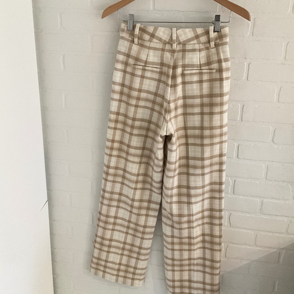 Aritzia Wilfred Effortless Plaid Wide Leg Trouser Darted High Waist Check 0 - Picture 8 of 15